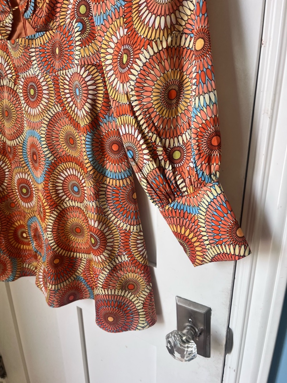 ACOA Retro 70s Psychedelic Flora Groovy Boho Mod Long Sleeve Mini Dress Sz L - Picture 4 of 12